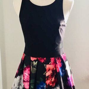 Xscape Black/Floral Fit And Flare Sleeveless Dress Size 4
